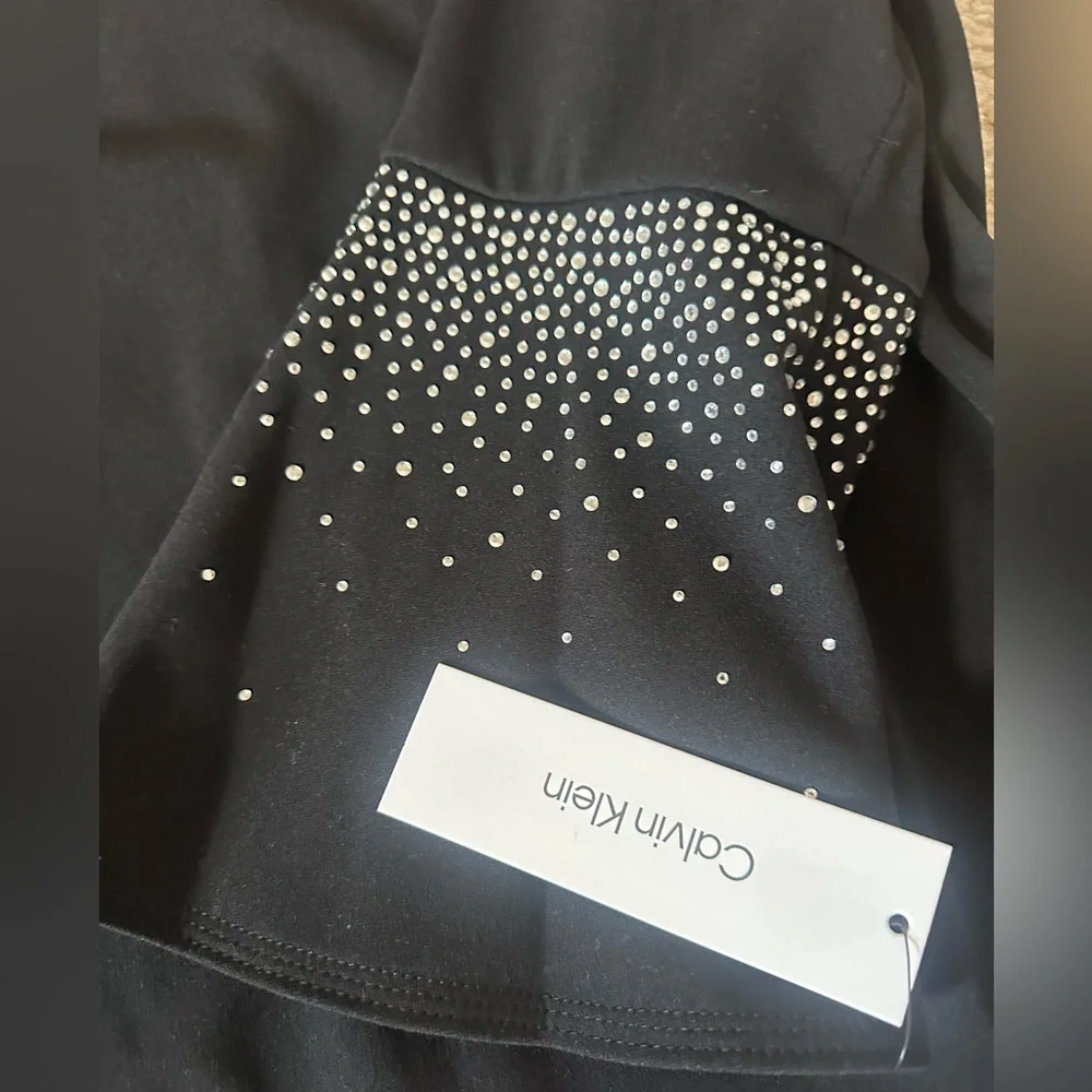 Calvin Klein Black Dress with Embellished Sleeves - Picture 2 of 3